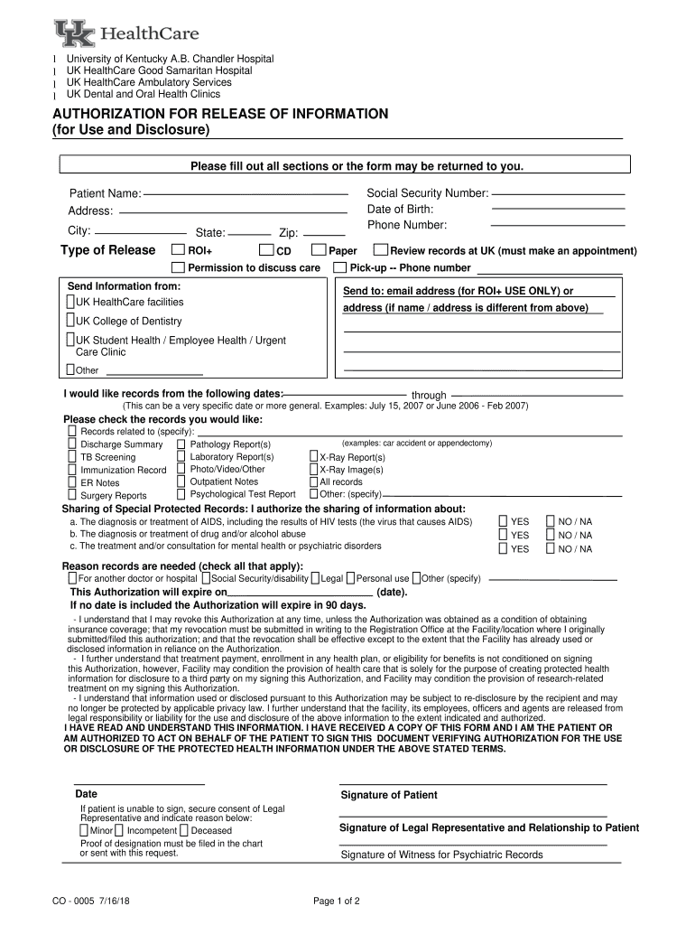 2018 2021 Form UK HealthCare CO 0005 Fill Online Printable Fillable