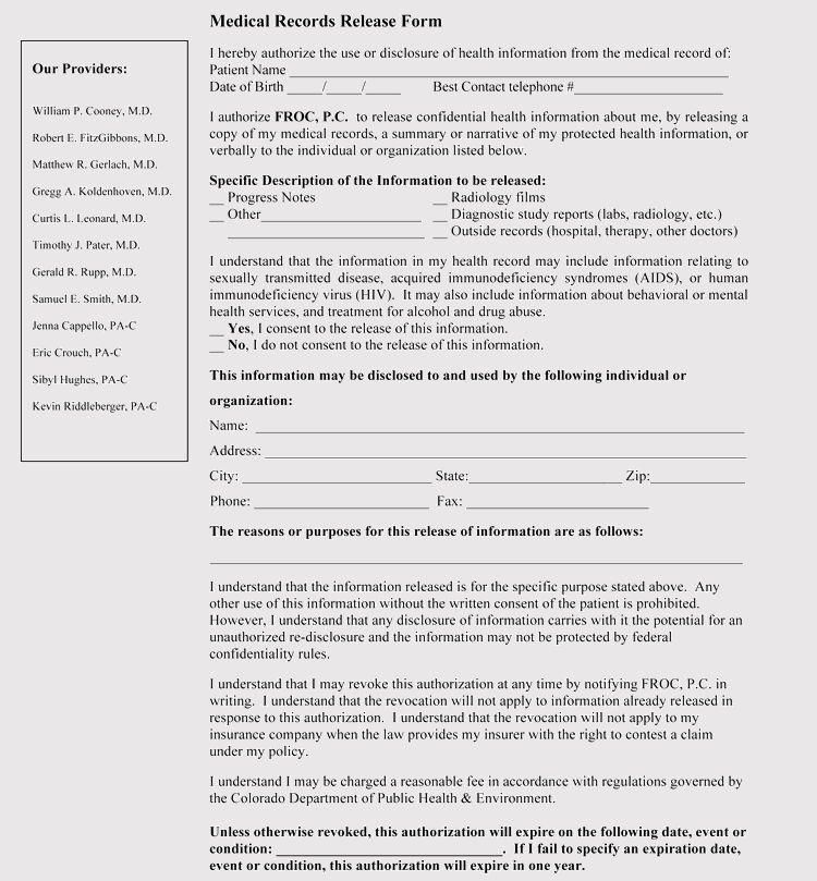40 FREE Medical Record Release Forms Word PDF