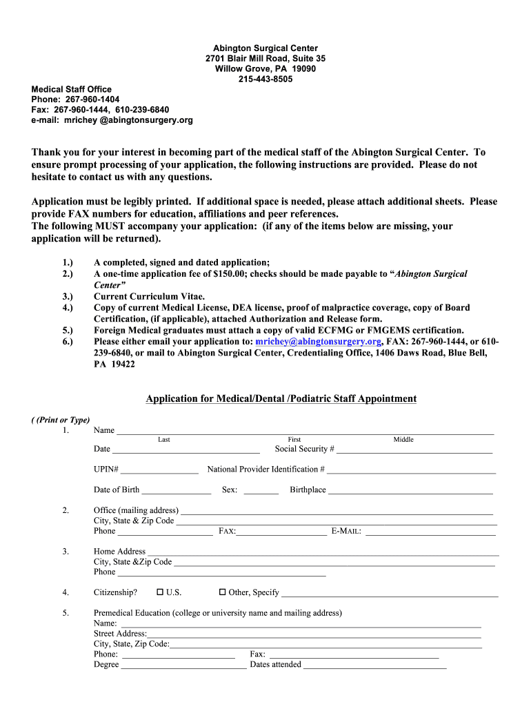 Abington Surgical Center Fill Out And Sign Printable PDF Template