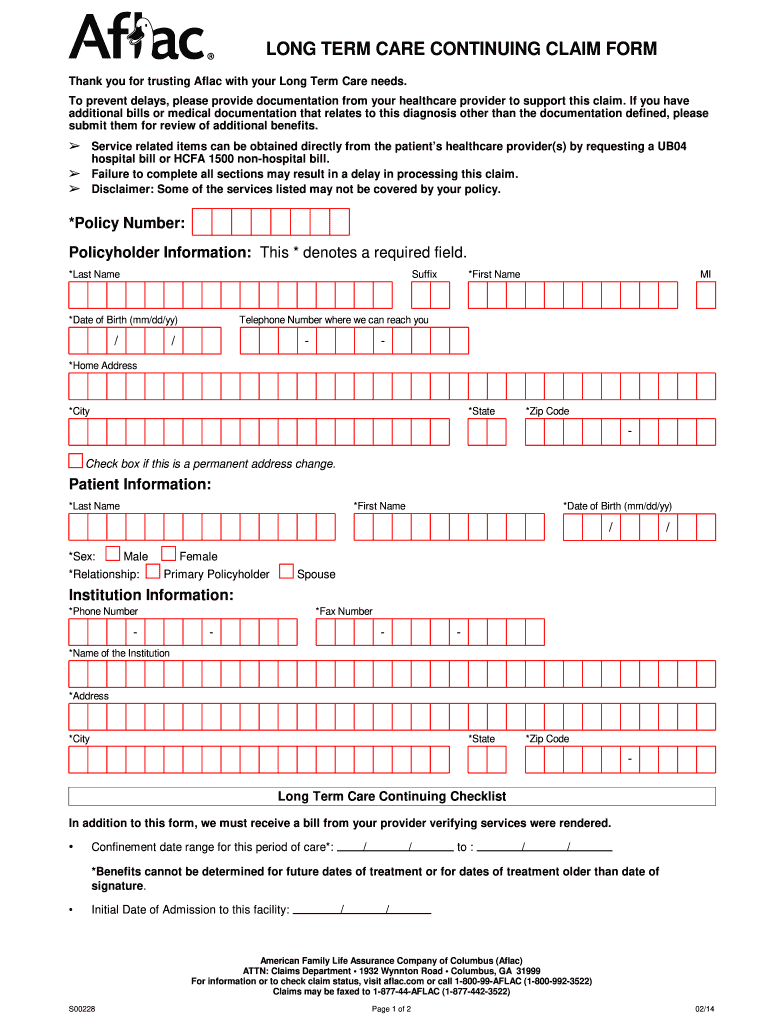 Aflac S00228 2014 Fill And Sign Printable Template Online US Legal