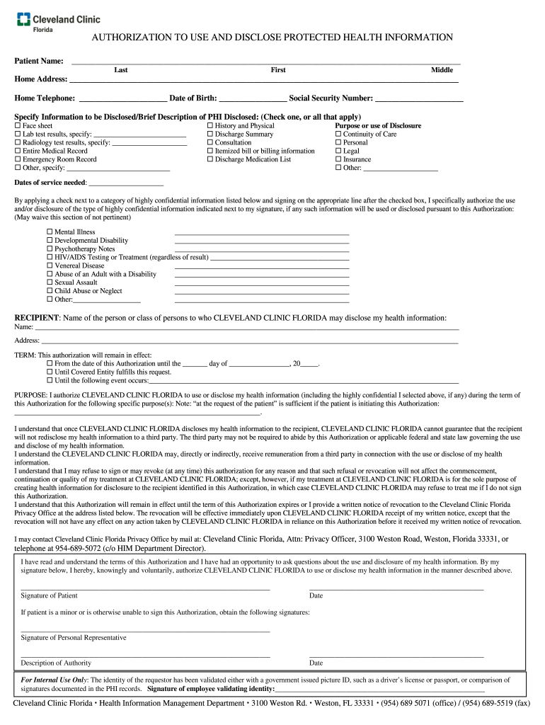 Cleveland Clinic Medical Records Release Form Fill Out And Sign