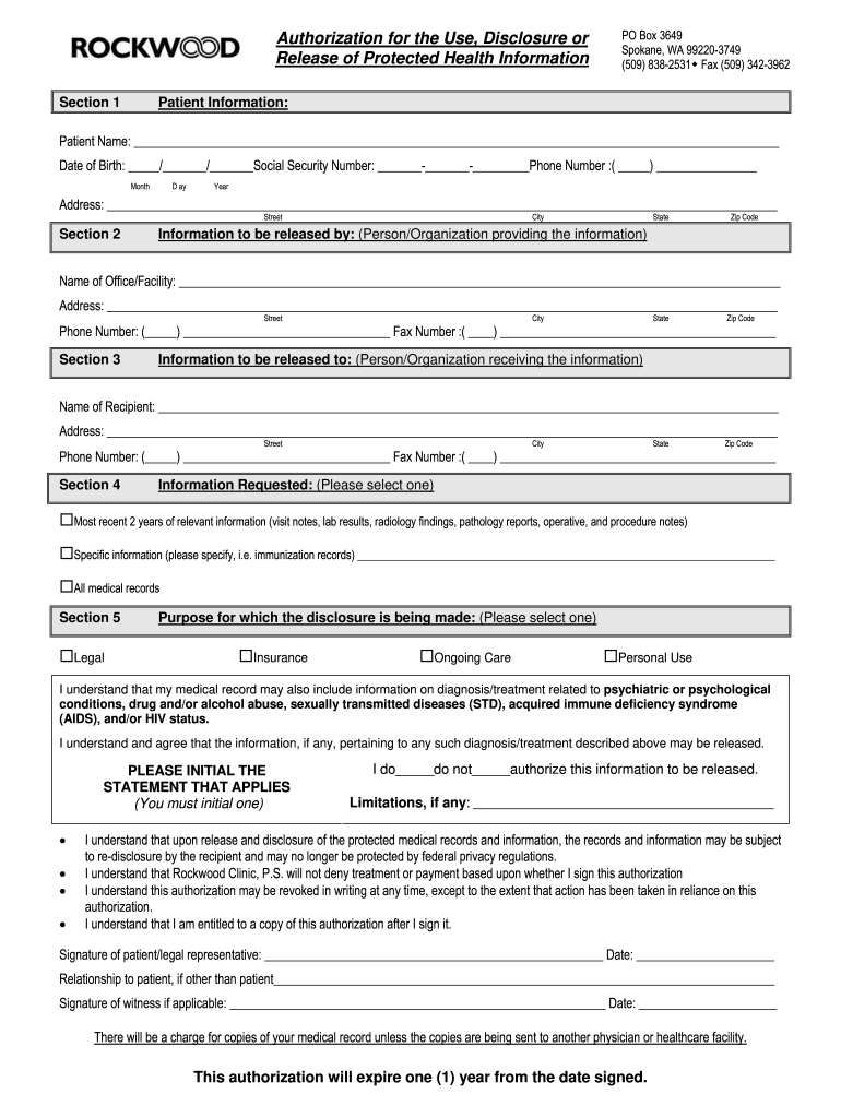 Fillable Online Rockwood Clinic Release Of Information Fax Email Print