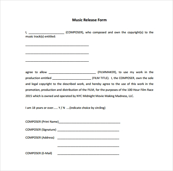 FREE 10 Sample Music Release Forms In PDF