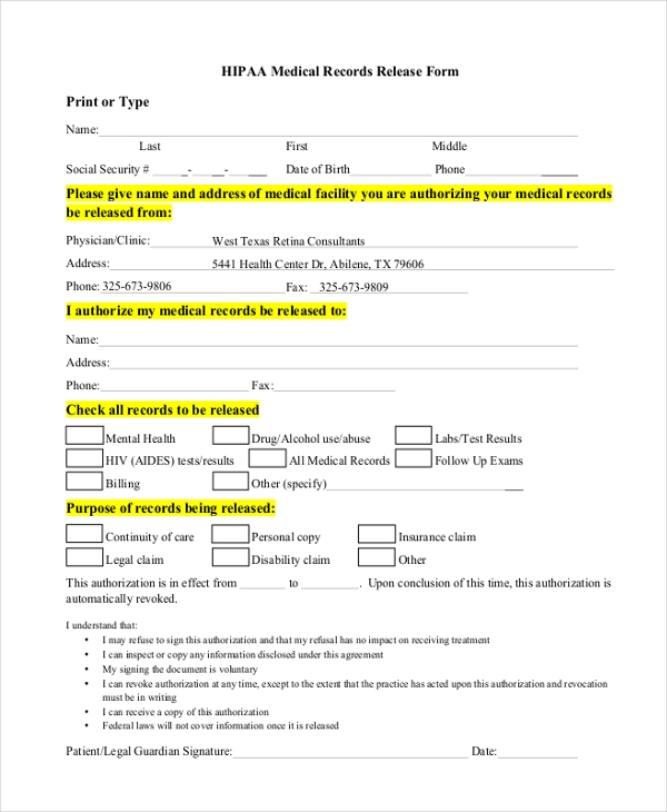 FREE 11 Sample HIPAA Release Forms In PDF MS Word