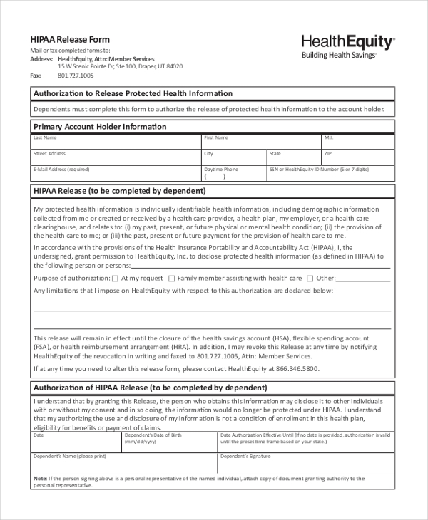 Standard Hipaa Medical Release Form