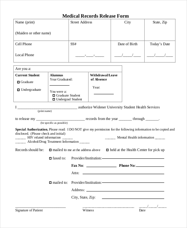 FREE 12 Sample Medical Records Release Forms In PDF MS Word Excel