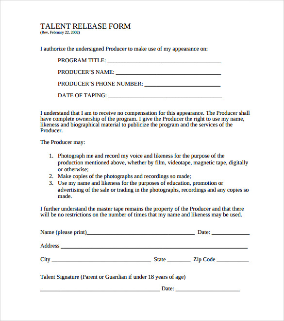 FREE 9 Sample Film Release Forms In PDF