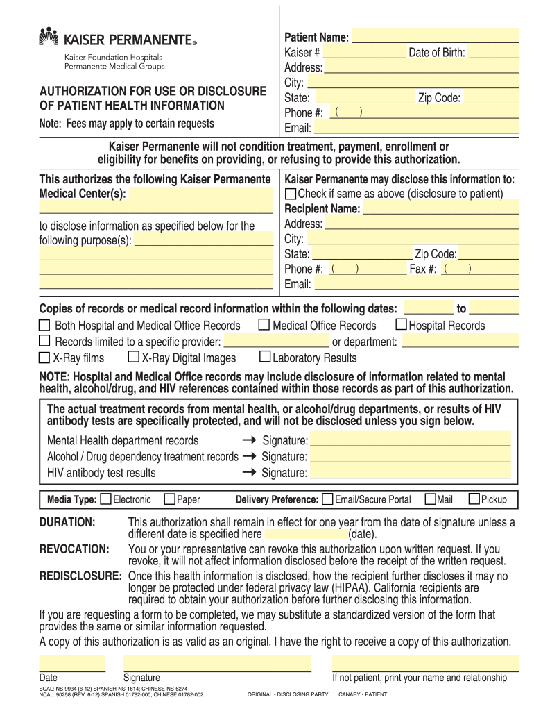 Kaiser Permanente Medical Release Form Hawaii