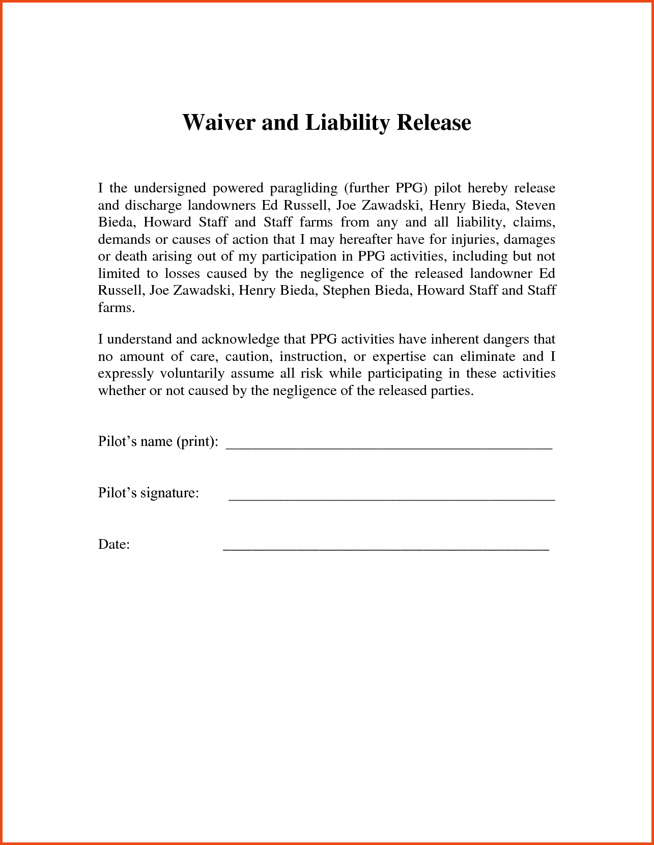 Letter Of Release Of Liability Template Examples Letter Template