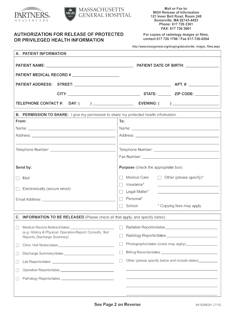 Mass General Hospital Medical Records Release Form Fill Out And Sign