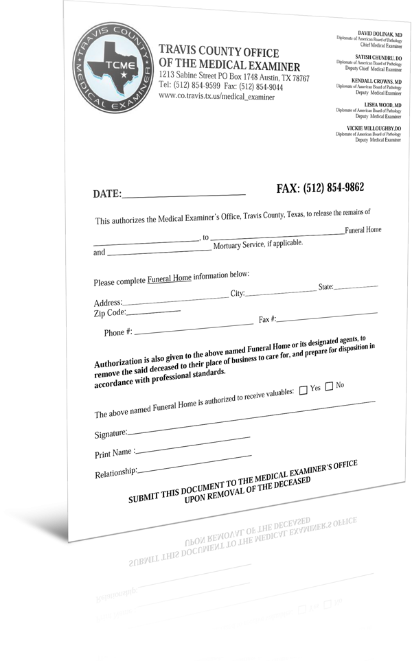 Medical Examiner s Release Forms Lake Shore Funeral Home Cremation