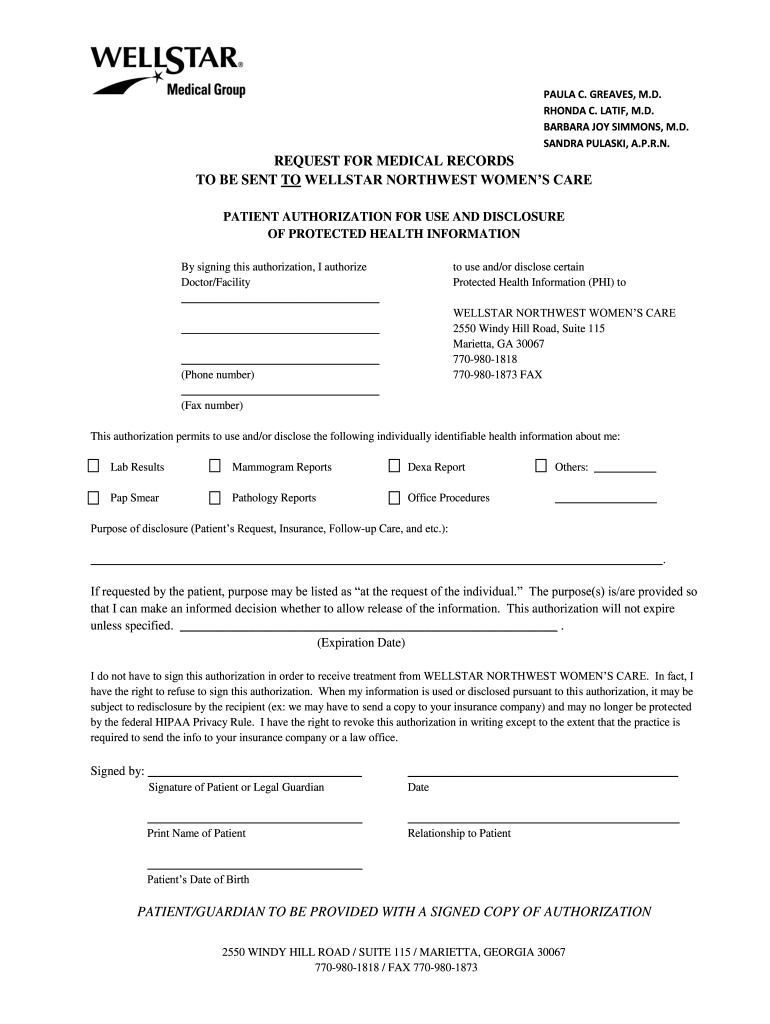 Wellstar Medical Release Form Fill Out And Sign Printable PDF