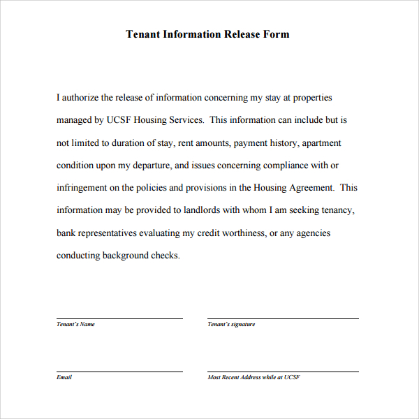 11 Tenant Information Forms PDF Word Sample Templates