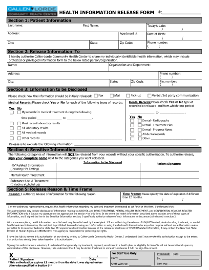 119 Generic Medical Records Release Form Page 6 Free To Edit 