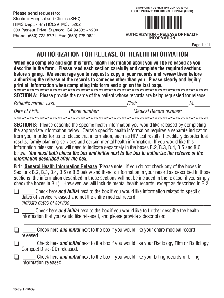 2009 CA Stanford Health Care Form 15 79 1 Fill Online Printable 