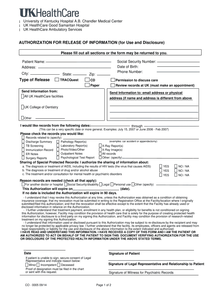 2014 Form UK HealthCare CO 0005 Fill Online Printable Fillable Blank 