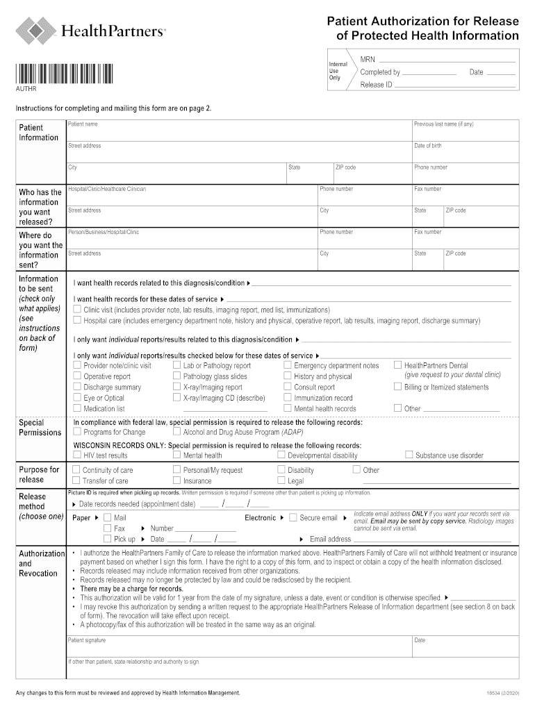 2020 Form Health Partners 18534 Fill Online Printable Fillable Blank