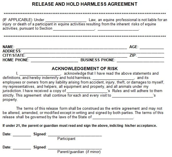 25 Free Hold Harmless Agreement Templates Samples Word PDF 