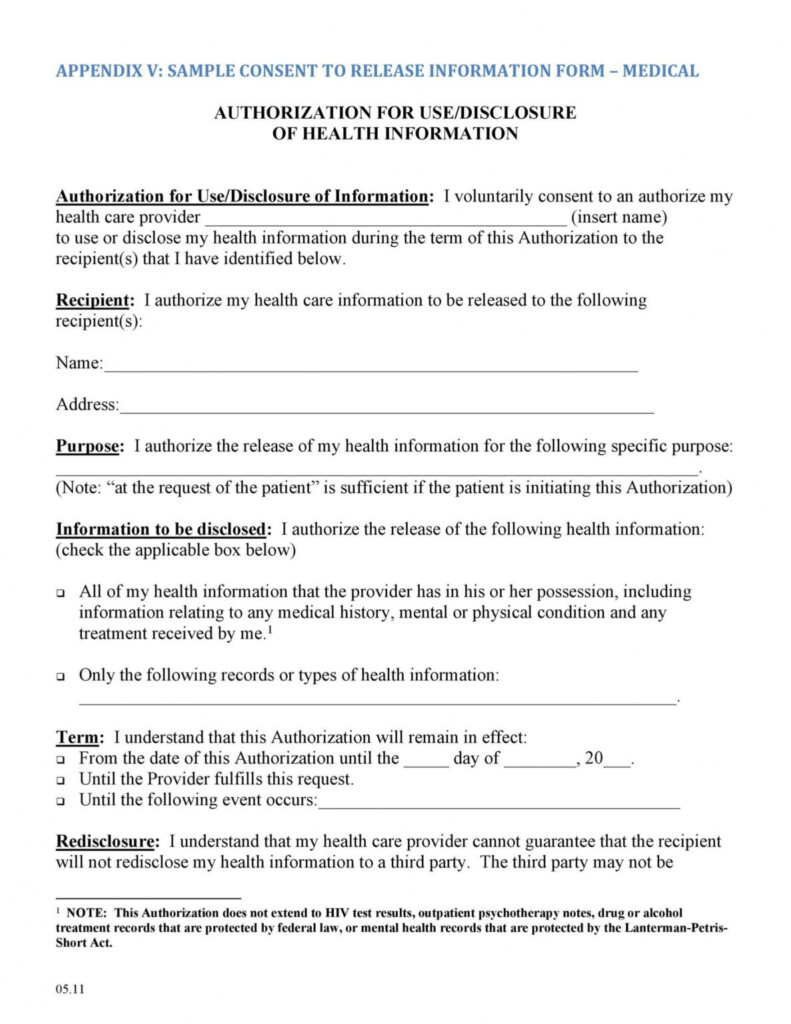 30 Medical Release Form Templates Templatelab Mental Health Release 