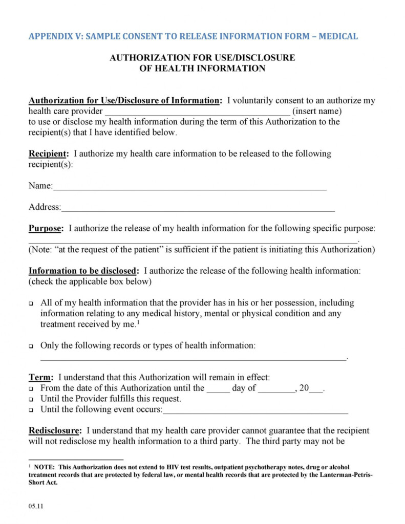 30 Medical Release Form Templates Templatelab Mental Health Release 