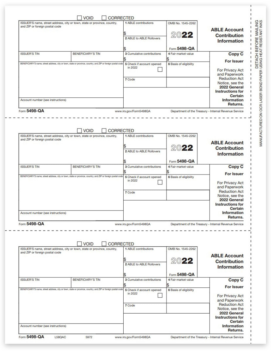 5498QA Tax Forms 2022 Issuer Copy C DiscountTaxForms