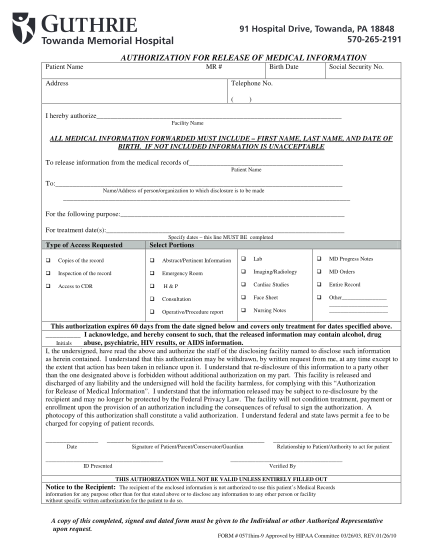 94 Hipaa Authorization To Release Medical Information Form Page 2
