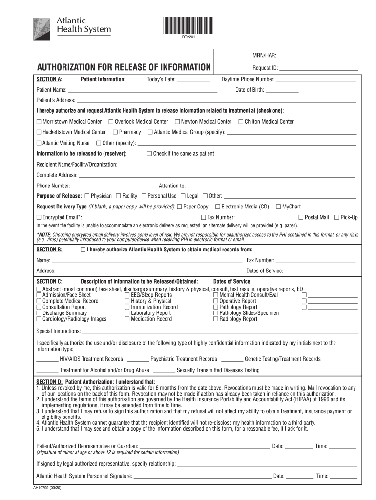 Atlantic Health Care Release Of Information Fill Out Sign Online 