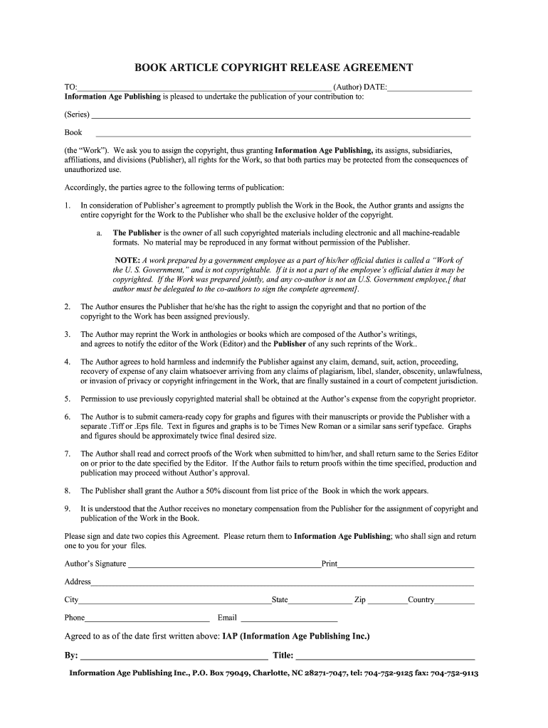 Author Release Form Template Fill Online Printable Fillable Blank