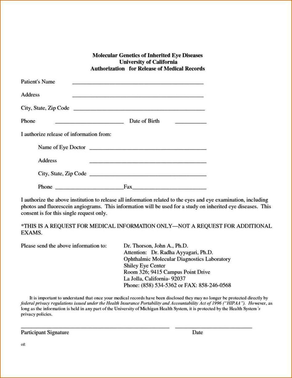 Authorization To Release Medical Records Form Template