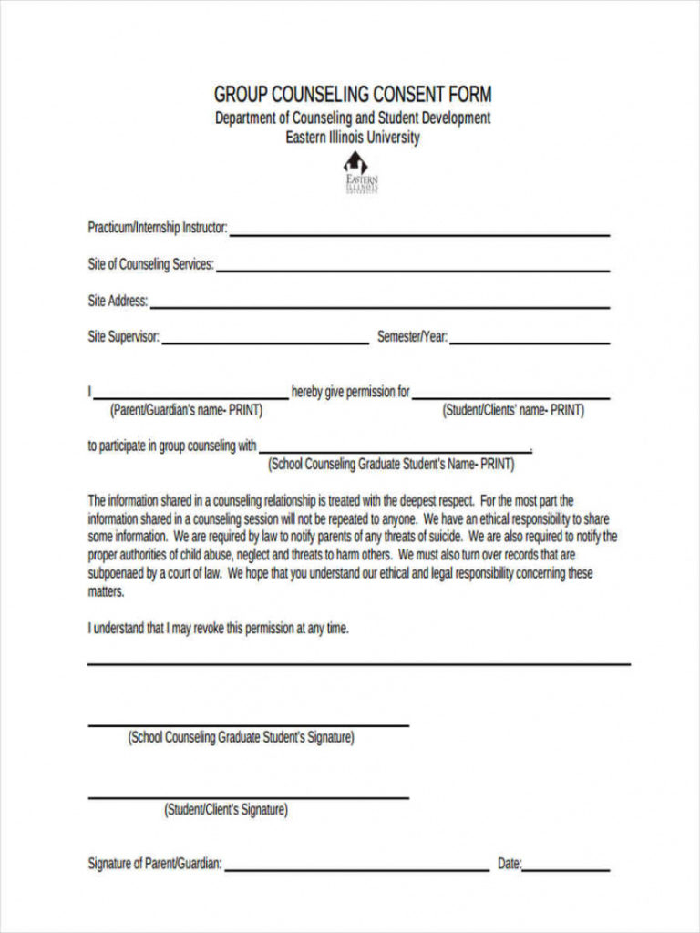 Editable Free 8 Counseling Consent Forms In Pdf Ms Word Counseling 
