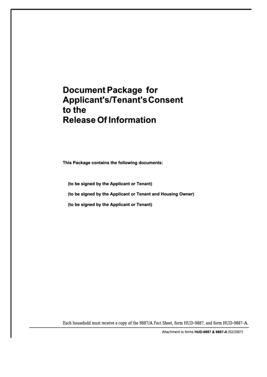 Fillable Form Hud 9887 Document Package For Applicant S tenant S 