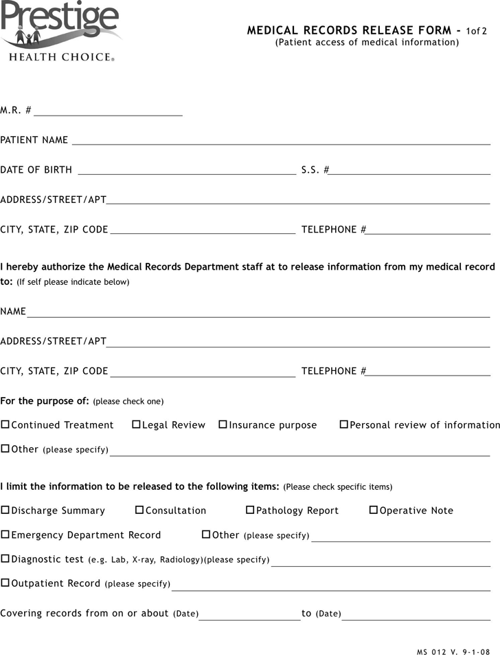 Florida Medical Records Release Form Download Free Printable Blank 