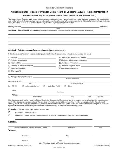 Form DOC0240 Download Printable PDF Or Fill Online Authorization For