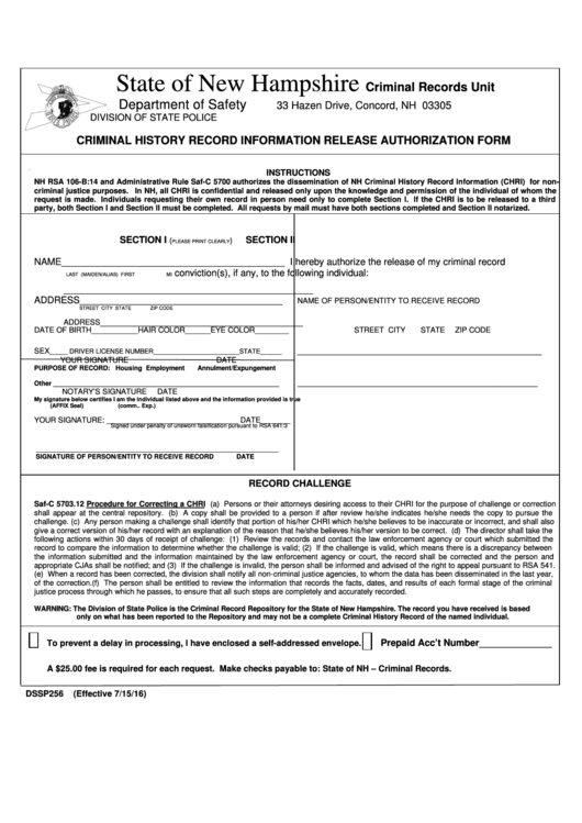 Form Dssp256 Criminal History Record Information Release 