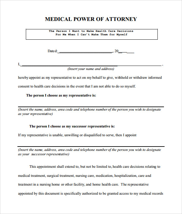 FREE 7 Sample Medical Power Of Attorney Forms In PDF