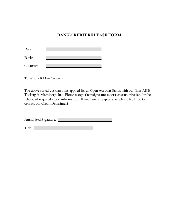 FREE 9 Sample Bank Release Forms In MS Word PDF