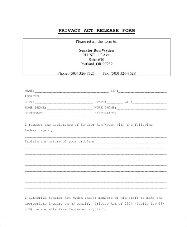 FREE 9 Sample Privacy Act Release Forms In MS Word PDF