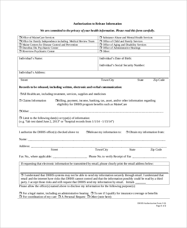 FREE 9 Sample Release Of Information Forms In MS Word PDF