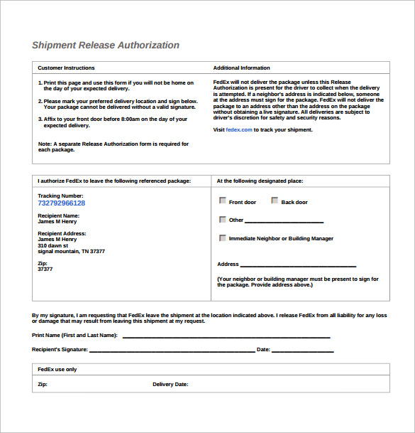 FREE 9 UPS Signature Release Forms In PDF