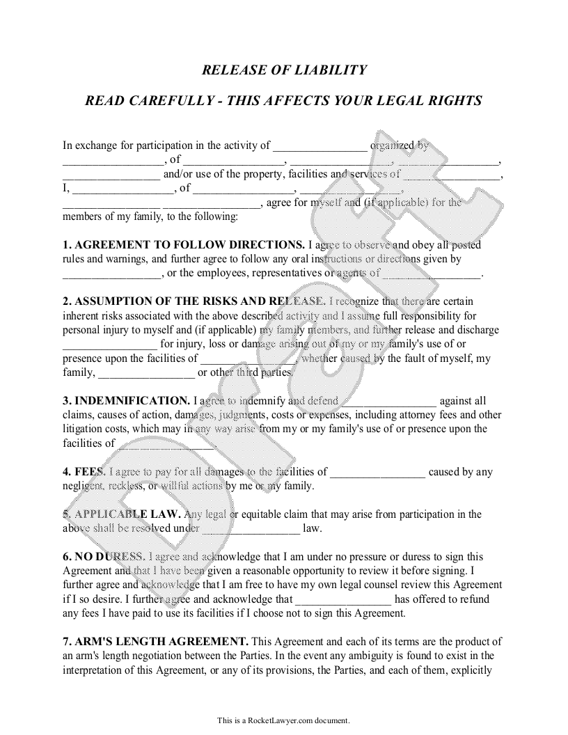 Free Activity Release Of Liability Template Rocket Lawyer