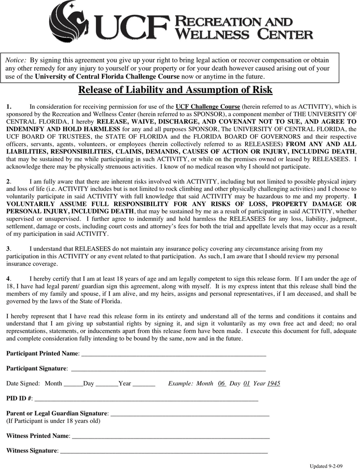 Free Florida Liability Release Form PDF 37KB 1 Page s 