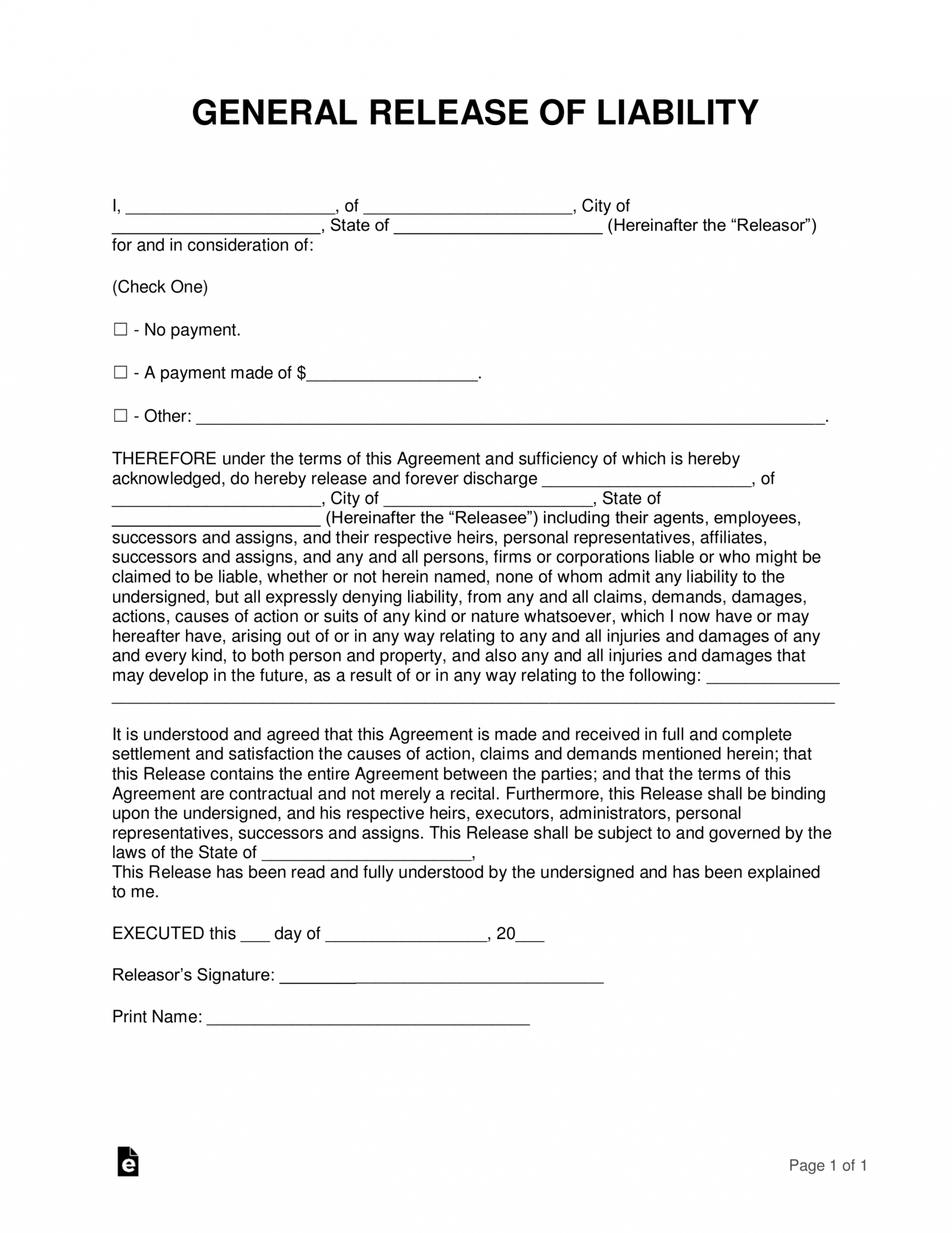 Free Free Release Of Liability Hold Harmless Agreement Template Injury