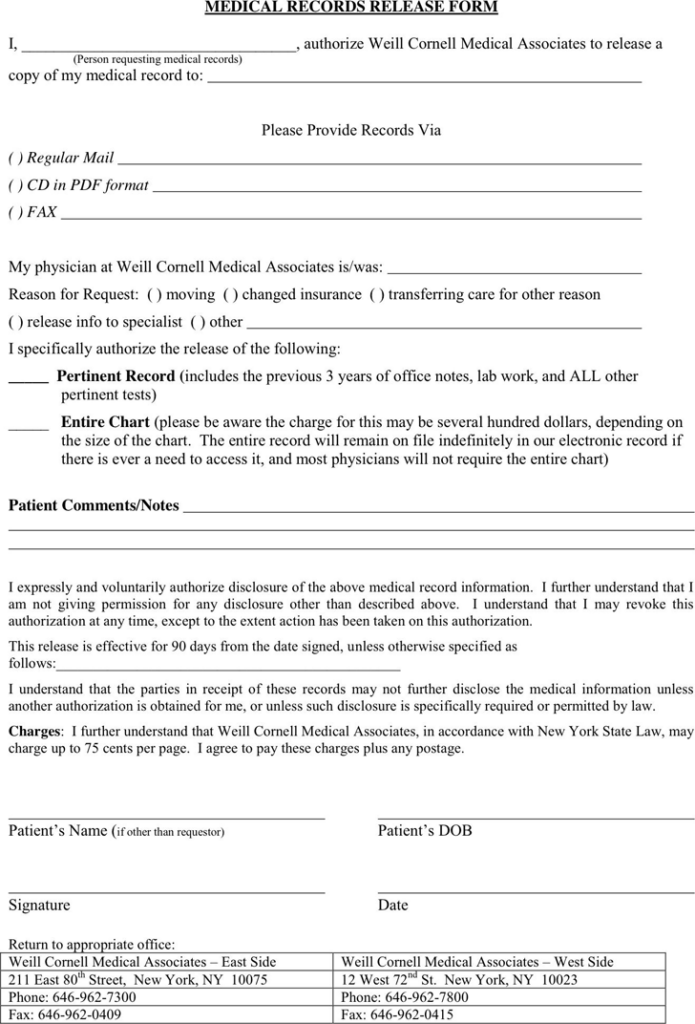 Free New York Medical Records Release Form PDF 37KB 1 Page s 