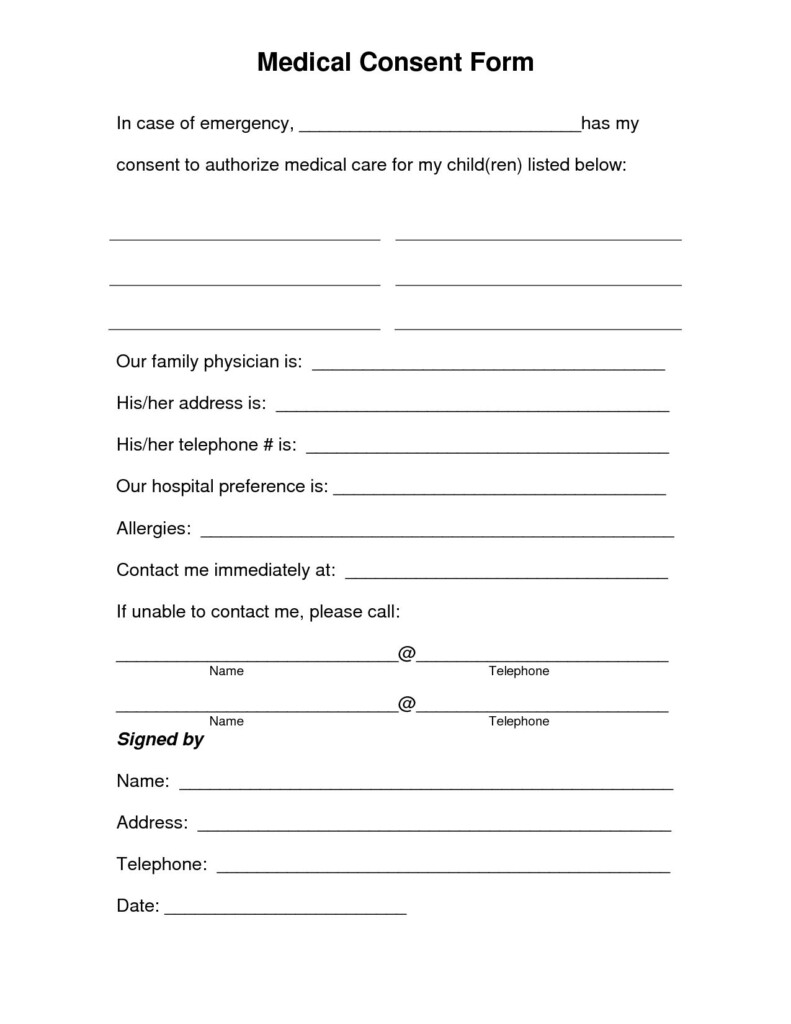 Free Printable Medical Release Form For Minor Printable Form 