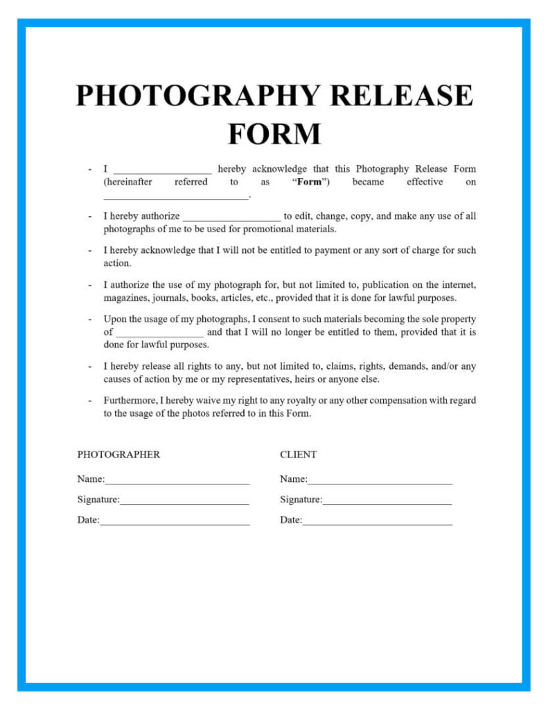 Free Printable Photography Print Release Form Printable Forms Free Online