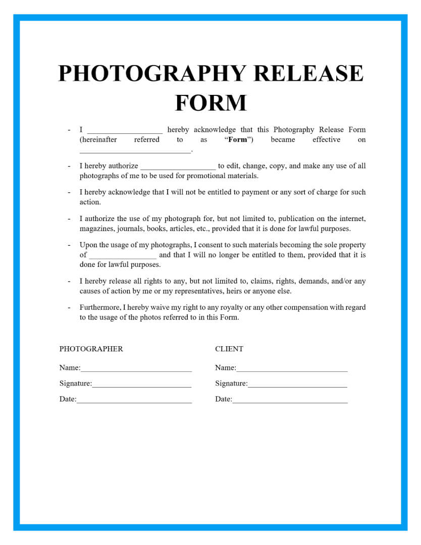 Free Printable Photography Print Release Form Printable Forms Free Online