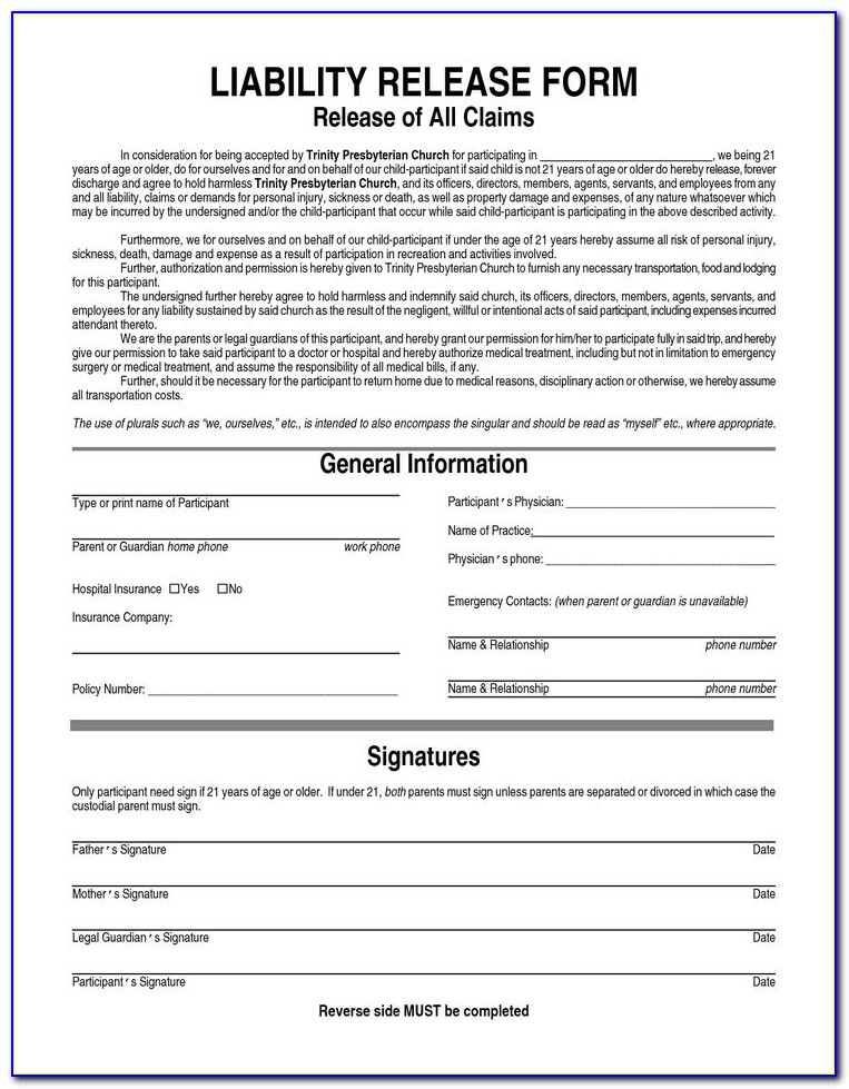 General Liability Waiver Form Florida Template Resume Examples 