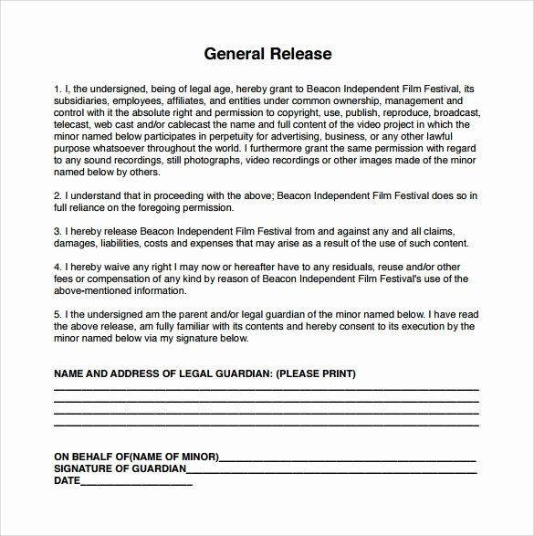 General Release Form Template Elegant General Release Form 7 Free 