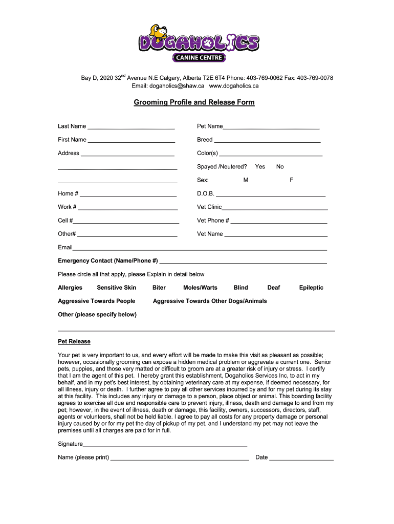 Grooming Release Form Templates 2020 2022 Fill And Sign Printable 
