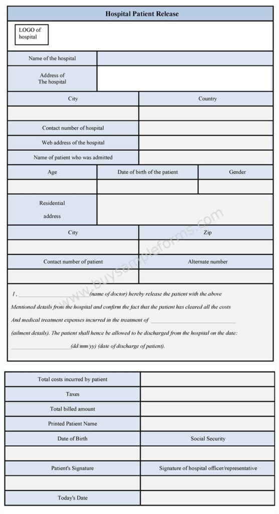 Hospital Patient Release Form Sample Hospital Discharge Forms